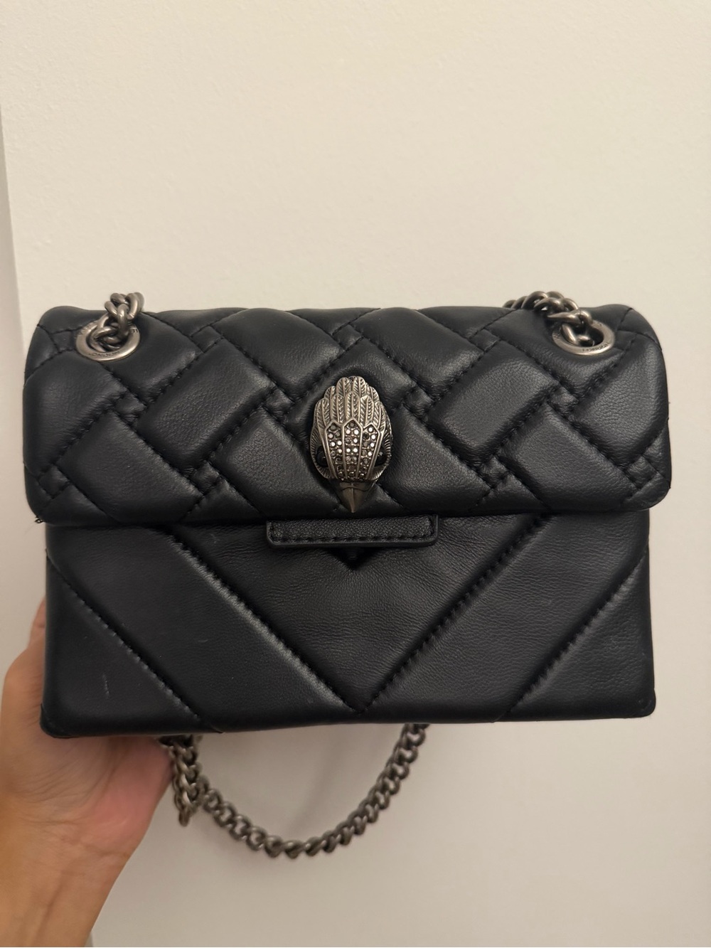 Kurt Geiger Black Quilted Leather Shoulder Bag with Silver-Tone Hardware